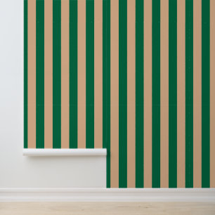 Papier Peint Camel Beige et Rayure Vert Classique