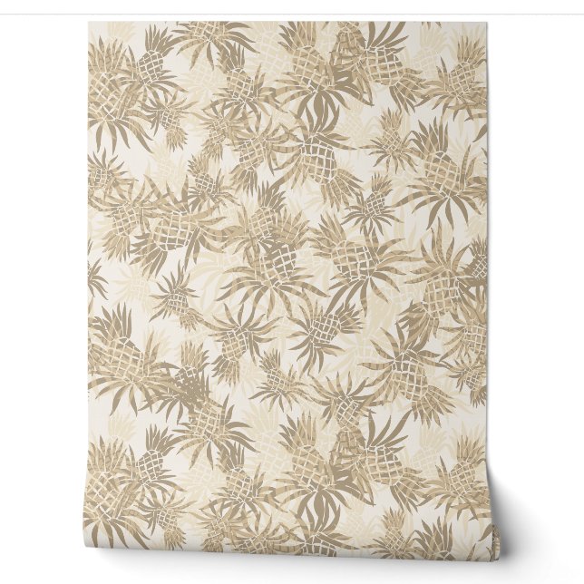 Papier Peint Camo d'ananas Tropical Hawaiian - Taupe (Déroulement)