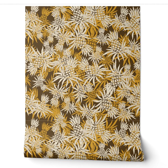 Papier Peint Camo d'ananas Tropical Hawaiien - Or (Déroulement)