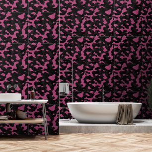 Papier Peint Camouflage abstrait rose et noir texturé