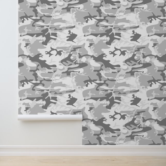 Papier Peint Camouflage gris neige d'hiver, Militaire, Armée (Application)