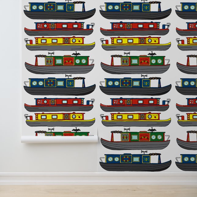 Papier Peint Canal Boats Barges and Narrowboats Pattern (Application)