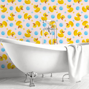 Papier Peint Canards en caoutchouc jaune sur fond rose