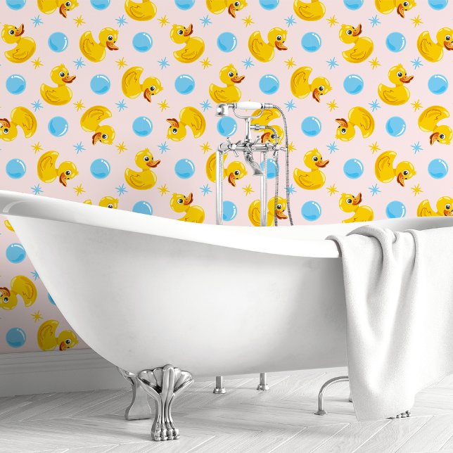 Papier Peint Canards en caoutchouc jaune sur fond rose (Créateur téléchargé)