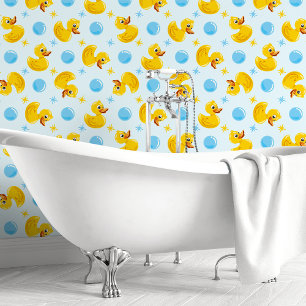 Papier Peint Canards en caoutchouc jaunes sur fond bleu avec bu