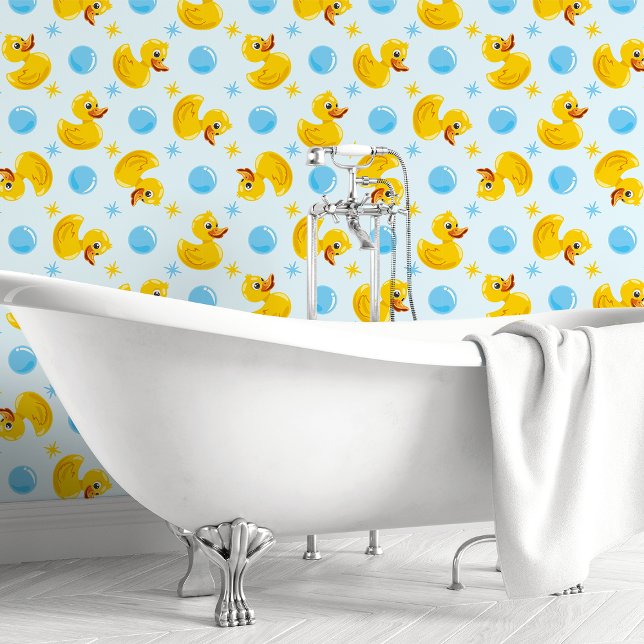 Papier Peint Canards Jaunes En Caoutchouc Sur Bleu Avec Bleu Bu (Créateur téléchargé)