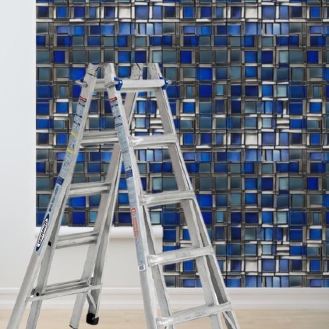 Papier Peint Carreaux bleu argent Mosiac Motif Peel Stick (Mosiac Silver Blue Tiles Pattern Peel Stick Wallpaper)