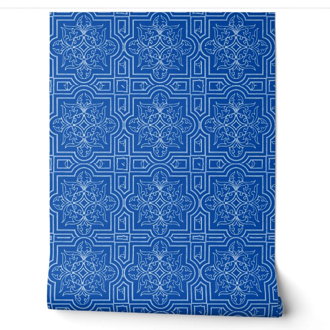 Papier Peint carreaux bleu cobal (Déroulement)
