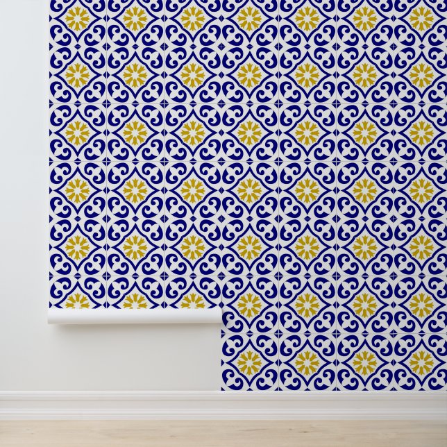 Papier Peint Carrelage bleu méditerranéen Azulejo portugais (Application)