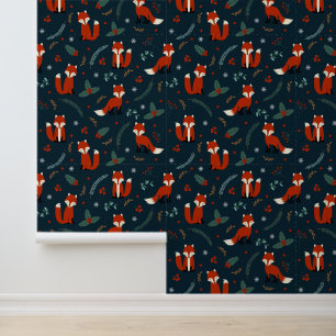 Papier Peint Carrelage festif renard motif de Noël