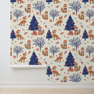 Papier Peint Carrelage festif renard motif de Noël