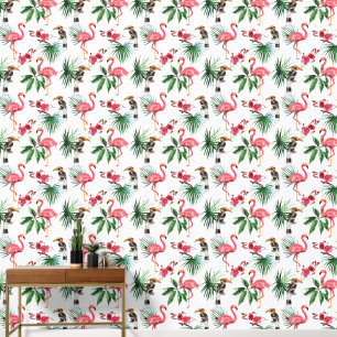 Papier Peint Carrelage mignon Oiseaux tropicaux flamants roses