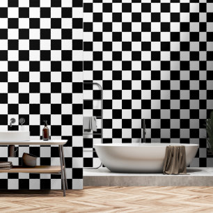 Papier Peint Carrés à carreaux géométriques rétro noir et blanc