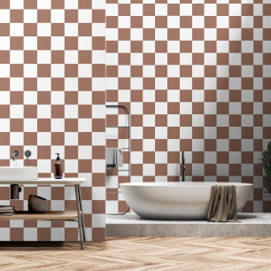Papier Peint Carrés à damier marron blanc géométrique rétro