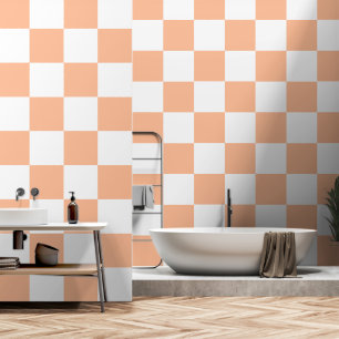 Papier Peint Carrés à damier pêche blanc géométrique rétro