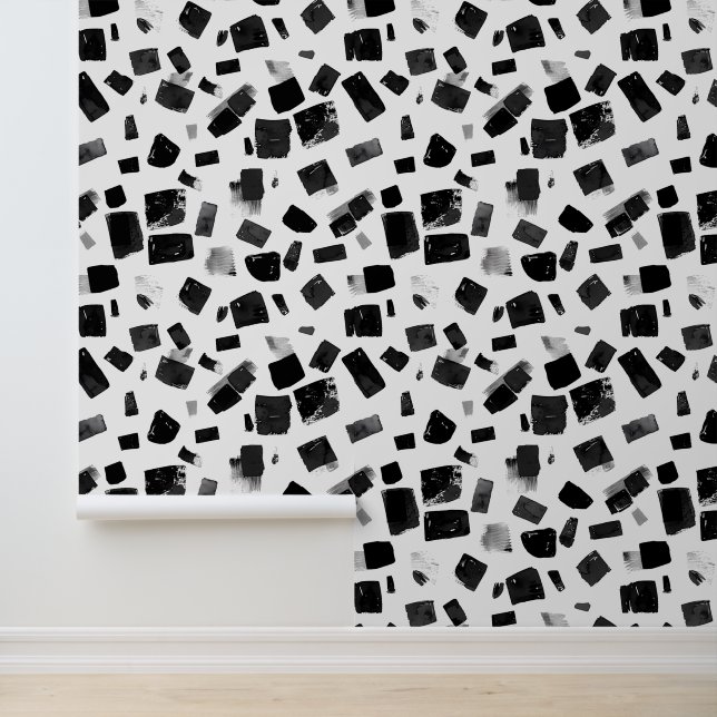 Papier Peint Carrés en noir sur blanc abstrait Shapes (Application)