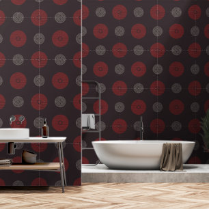 Papier Peint Cercles Art déco moderne rouge et blanc
