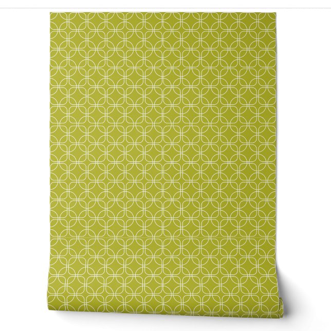 Papier Peint Cercles Carré Blancs Sur Avocado Green Mid Century (Déroulement)