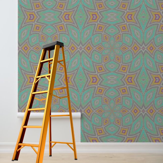 Papier Peint Cercles de diamants modernes motif bleu orange (Modern diamonds circles pattern blue orange wallpaper)