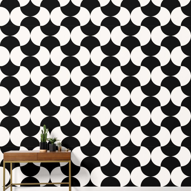 Papier Peint Cercles géométriques Motif noir blanc (Couloir)