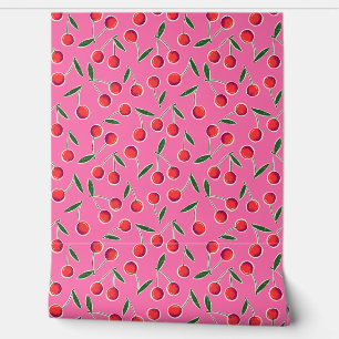 Papier Peint Cerises de Berry Retro jetées sur rose chaud - Cui