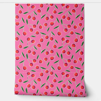 Papier Peint Cerises de Berry Retro jetées sur rose chaud - Cui