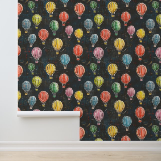 Papier Peint Chalkboard Drawigns Hot Air Balloon Motif couleur (Application)