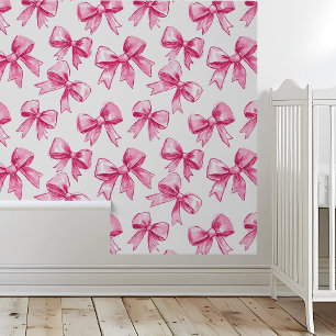 Papier Peint Chambre de fillette Pépinière Rubans roses