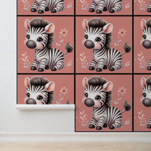 Papier Peint Chambre de Nurserie Enfant Zèbre Kawaii