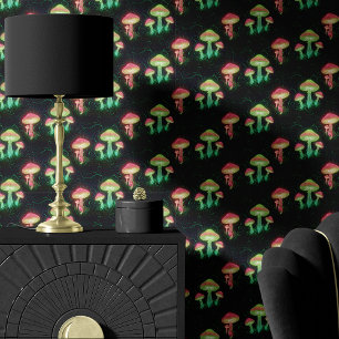 Papier Peint Champignons Néon et Sol de Forêt