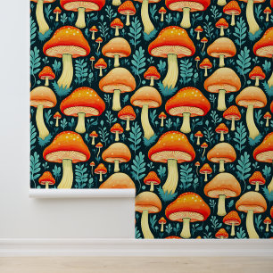 Papier Peint Champignons vintages en couleur rétro