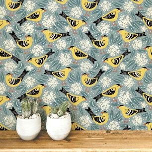 Papier Peint Chardonneret et fleur d'oiseau de Rhododendron