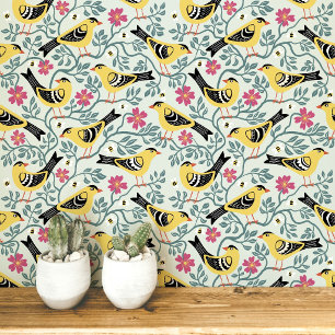 Papier Peint Chardonneret et fleur d'oiseau de rose de prairie