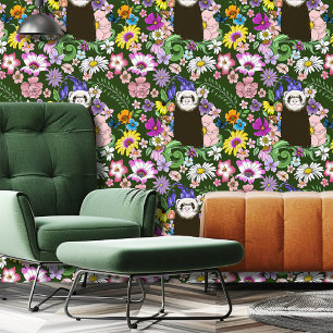 Papier Peint Charme Chocolat Sable Ferret Floral Vert