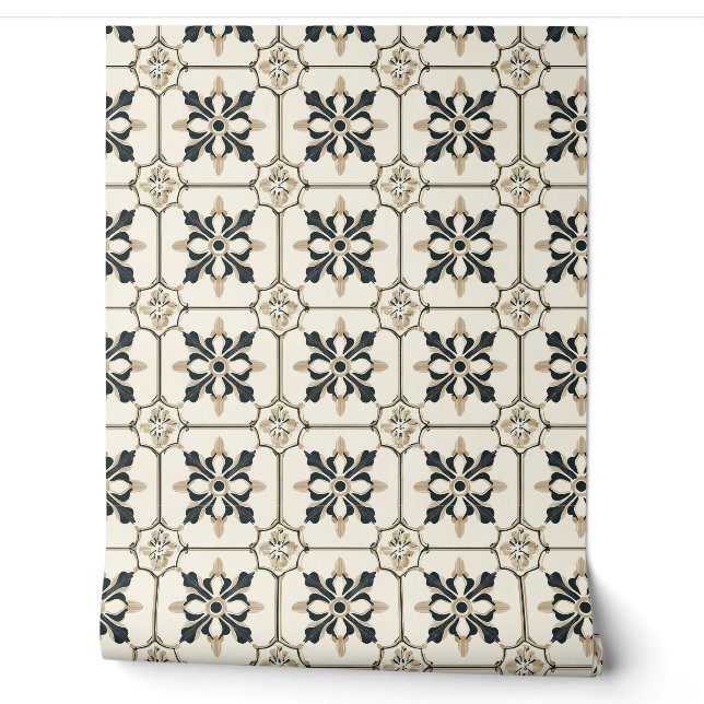 Papier Peint Charme floral intemporel Petite - Noir et Or (Déroulement)