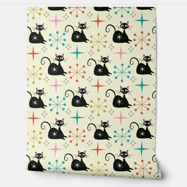 Papier Peint Chat atomique noir du milieu du siècle avec Starbu (Déroulement)