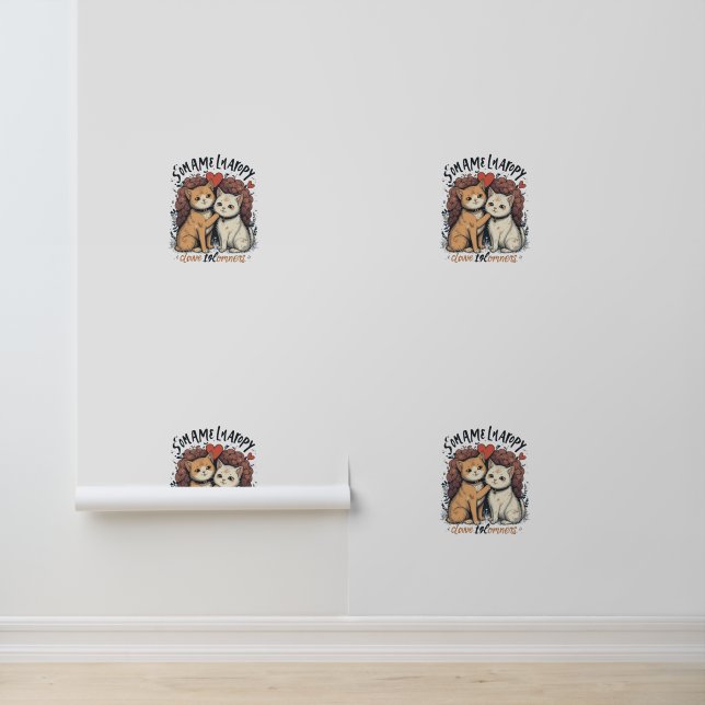 Papier Peint Chat Couple Aimer mignon Romantique Kitty Arrière  (Application)