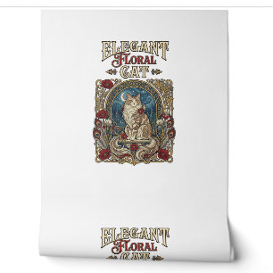 Papier Peint Chat Élégant Floral Art Nouveau Vintage Vecteur