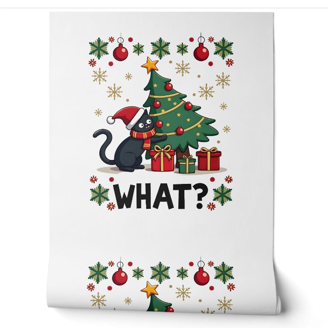 Papier Peint Chat quoi drôle chat noir poussant arbre de Noël O (Déroulement)