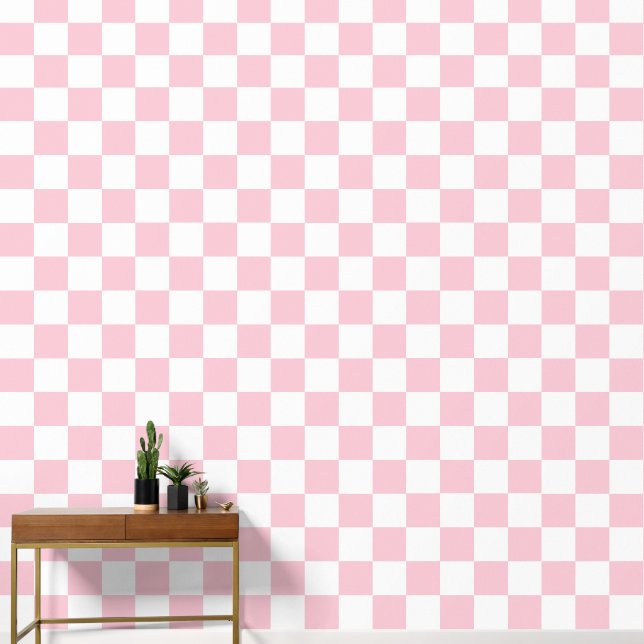 Papier Peint Check Baby Pink And White Checkerboard (Couloir)