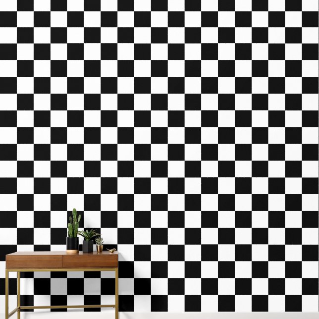 Papier Peint Check Black White Checkered Pattern (Couloir)