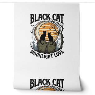 Papier Peint Chemise Halloween Chat Noir Vintage Lune Cimetière