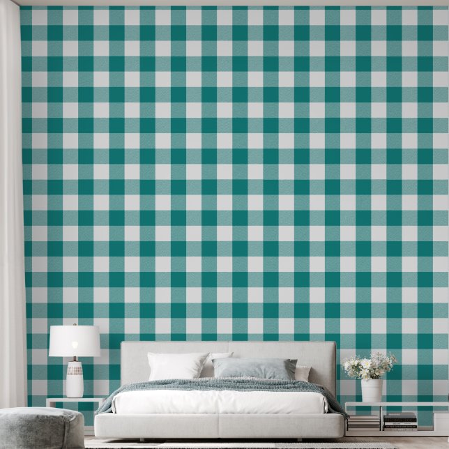 Papier Peint Chèque de Buffle Bleu Turquoise 6 po (Chambre à coucher)