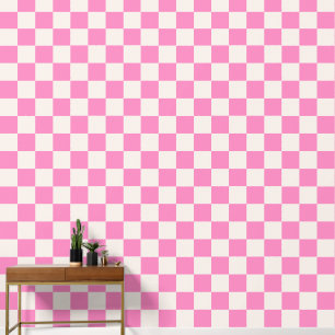 Papier Peint Chèque rose, Motif en damier, À damiers