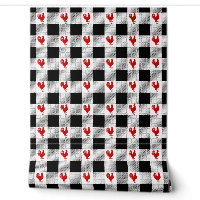 Chèques de bisons et Motif de coq Rouge Noir Blanc