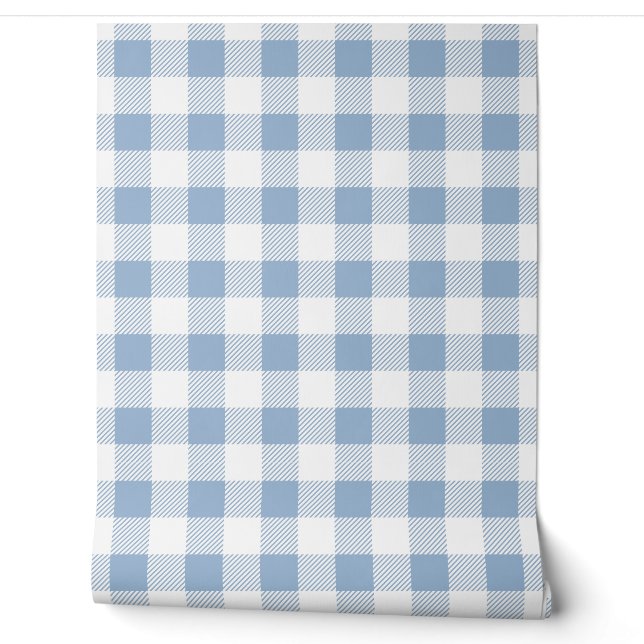 Papier Peint Chèques En vichy bleu Dusty modernes (Déroulement)