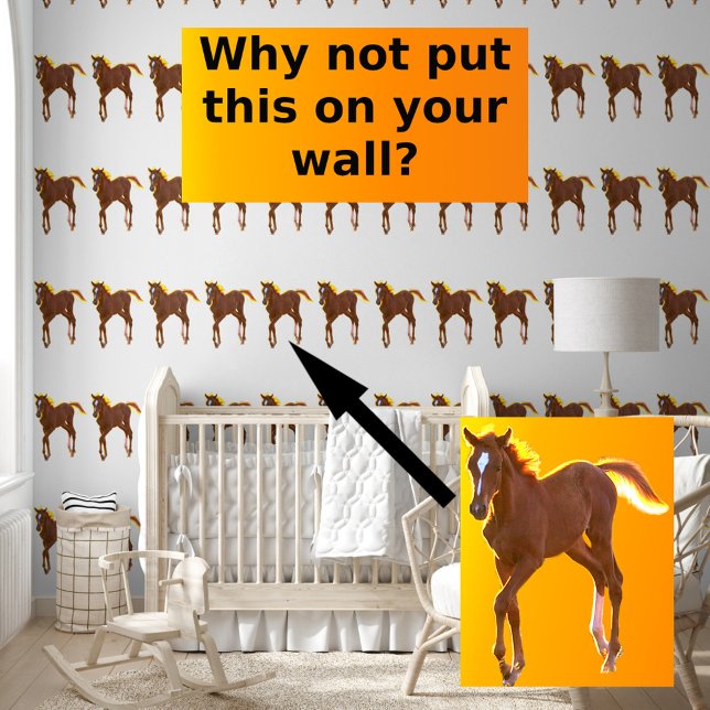 Papier Peint Cheval Foie Brown doré sur Motif blanc (Nursery Room)