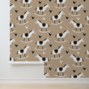 Papier Peint Chevaux à bascule noirs et blancs amusants sur fon