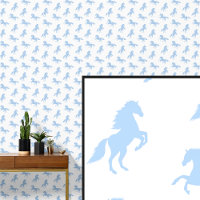 Chevaux bleu pâle sur blanc