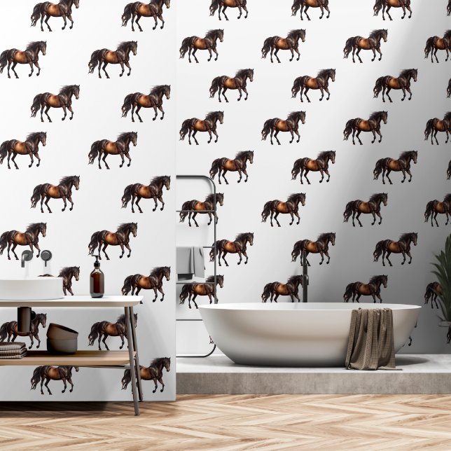 Papier Peint Chevaux Brown (Salle de bain)